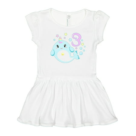 

Inktastic Happy 3rd Birthday with Cute Narwhal Stars and Bubbles Gift Toddler Girl Dress