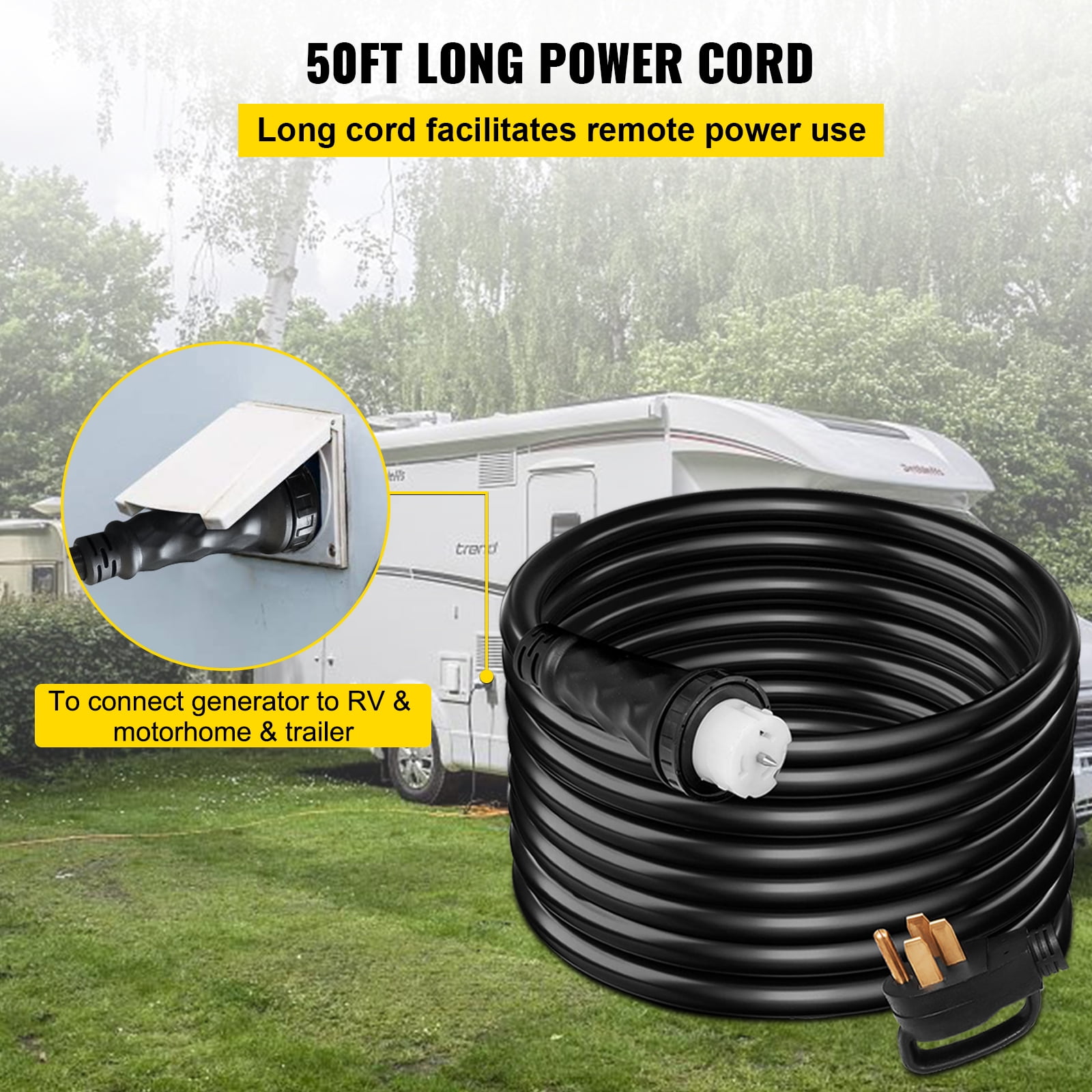 KFFKFF 50 Ampel generator extension STW 6/3 + 8/1 125V 250V certification generator power line N14-50P & SS2-50R & CS6364 twisting connector (50FT 50AMP)