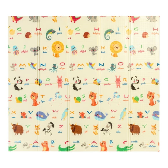 Yokina Tapis de Jeu Alphabet pour Bébés et Animaux, Tapis de Jeu Pliable et Réversible, 77 Pouces x 69 Pouces avec Mousse de Sol Non Toxique de 0,4 Pouces d'Épaisseur pour Nourrissons, Tout-Petits, Enfants