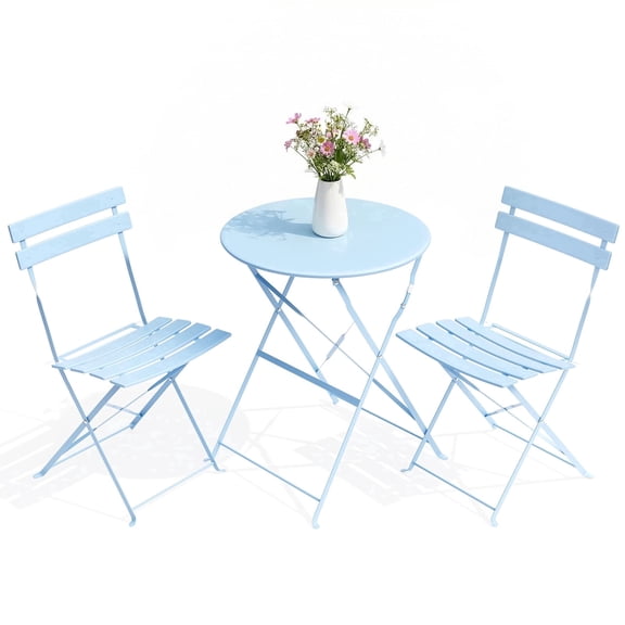 LIFERUN 3-Piece Folding Bistro Set, Outdoor Table and Chairs Set of 2, Metal Patio Furniture for Patio, Garden, Balcony, Space Saving, Blue