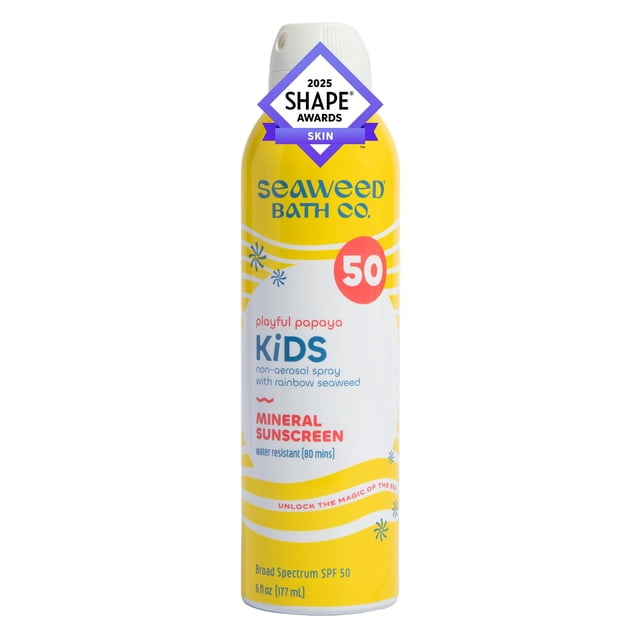 Seaweed Bath Co. Kid's on the Move Mineral SPF 50 Spray protector solar de óxido de zinc de amplio espectro 6 oz. Bloqueador solar infantil resistente al agua y sin lágrimas