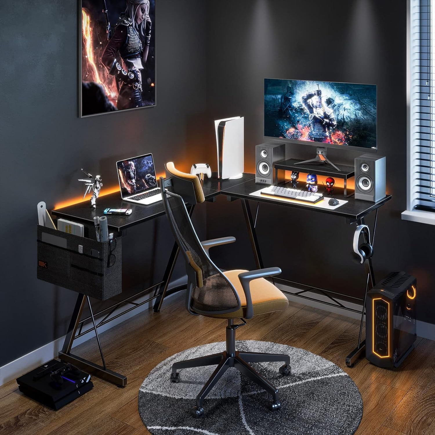 L Shaped Gaming Computer Desk Workstation with Shelf (T019) In BD