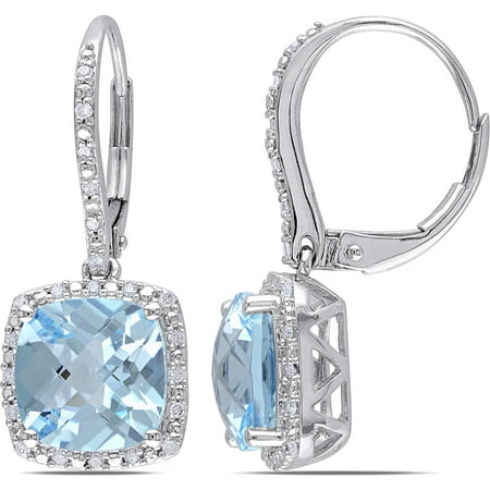 1/5 Carat Diamond Drop Earrings - 8-1/2 Carat T.G.W. Sky Blue Topaz and 1/5 Carat T.W. Diamond 10kt White Gold Leverback Earrings