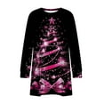 thumbnail image 4 of Christmas Outfit for Women Long Sleeve Loose Fit Tunic Tops with 2 Pockets Crewneck Xmas Printed T-shirts (M, Hot Pink 01), 4 of 5