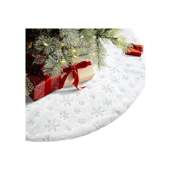 Plush Christmas Tree Skirt,30" 36" 48" Luxury Thick White Faux Fur Xmas Tree Mat with Sequin Snowflakes for Christmas Holiday Decoration 198/Gold/78cm