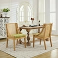 thumbnail image 2 of CQSXDA Wooden Style Rattan Dining Chairs, Solid Wood Frame with Linen Upholstered Seat for Kitchen Dining Room，Single Pack ，Olive Green, 2 of 13