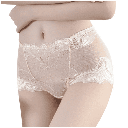 Fulorrnie Underwear for Women Comfort Cheeky Breathable High Waisted Panties Cute Ventilated Panty  Beige  L