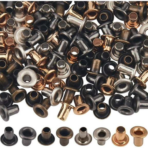 1 Box 400Pcs 4 Colors Super Tiny Eyelet 1/10"(2.5mm) Hole Brass Metal Quicklet Grommets Self Backing Eyelets for Bead Cords Shoes Clothes Belt Bag DIY Sewing Crafts Leather Canvas