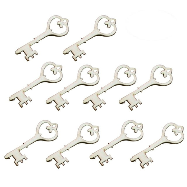 10 Pcs Unfinished Wood Cutout Chips for Board Game Pieces Arts Crafts Projects Ornaments (Key)