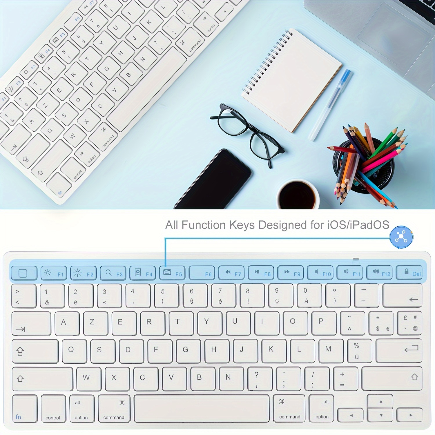 Wireless keyboard, stylish and slim scissor-switch keyboard, wireless keyboard, mini keyboard, computer keyboard.