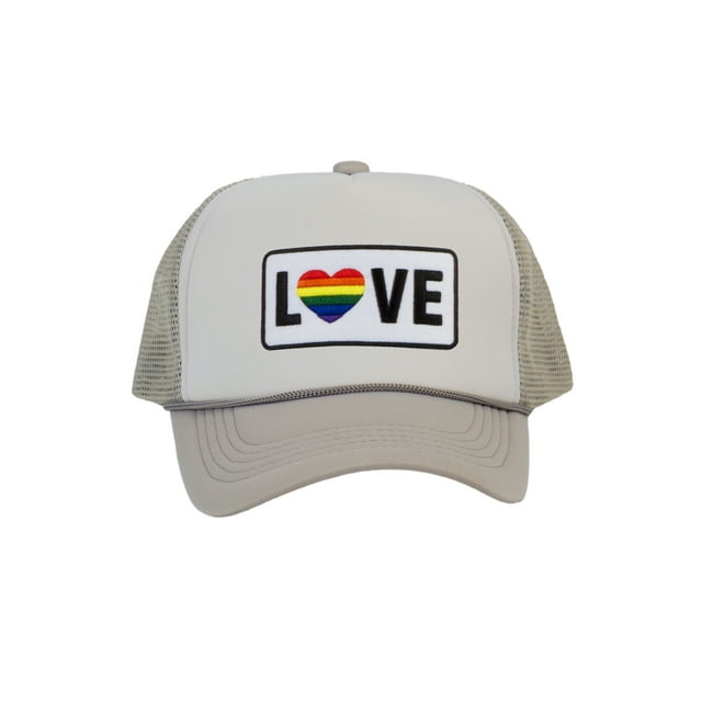Gravity Threads LGBTQ+ Love Rainbow Heart Patch Trucker Hat - White/Light Grey