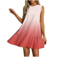 thumbnail image 1 of bbymog Robes pour Femmes Robes d'Été pour Femmes Mode Dégradé Col Rond à Volants Robe Trapèze Courte Robes de Plage pour Femmes Vacances Rouge Melon D\'eau L, 1 of 7