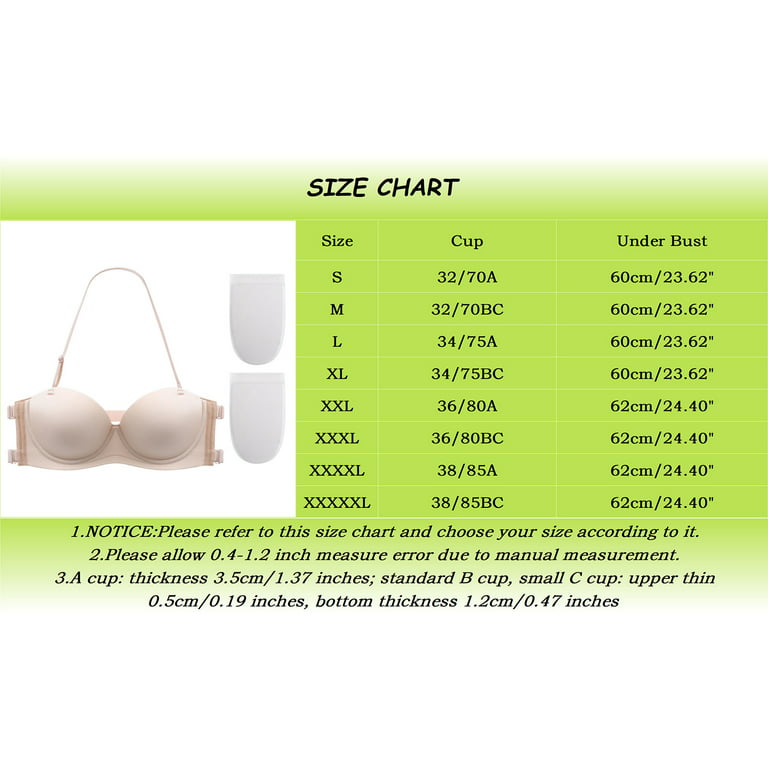 Strapless Push up Bras for Women Ladies Adhesive Deep V Plus Size Bra for  Womens Beige 34/75B薄杯 