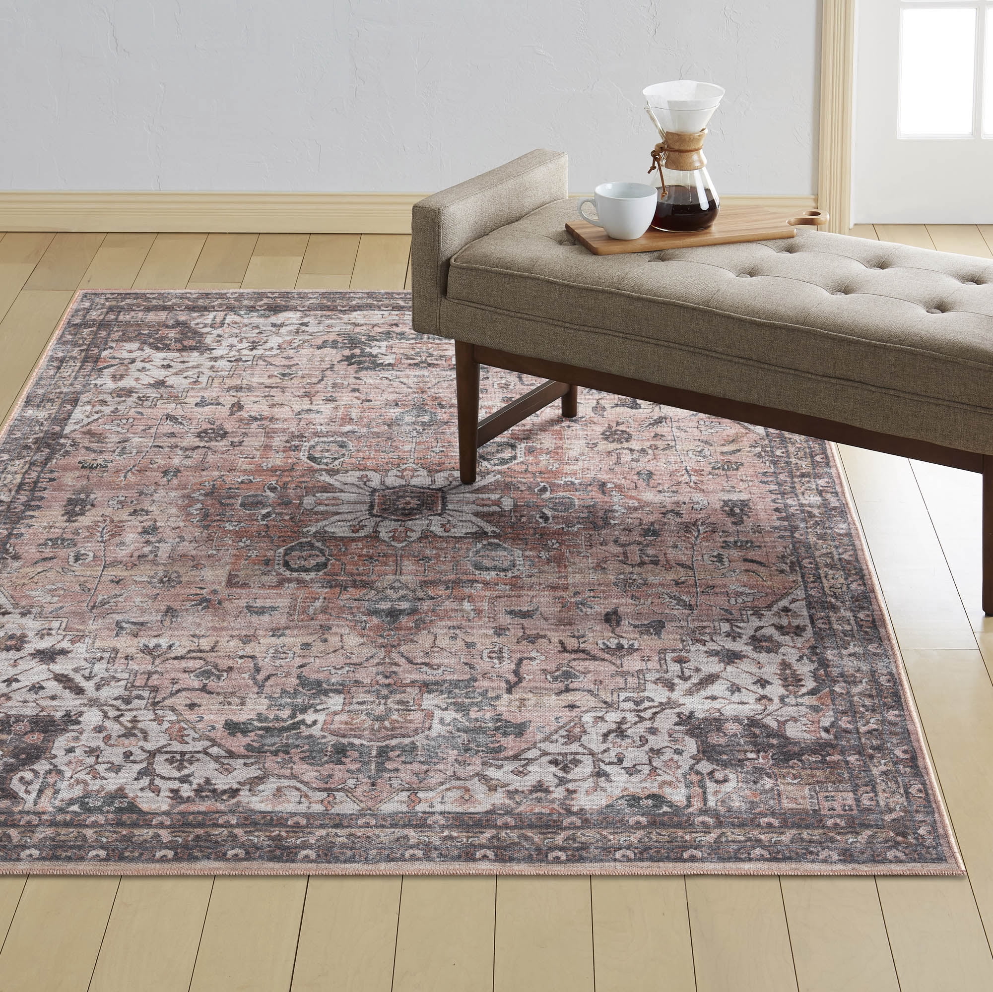 Everwash™ Callaghan Esther Bohemian Medallion Machine Washable Area Rug, Coral, 3'11"x5'6"