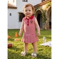thumbnail image 6 of RUINIXCW Toddler Baby Girl Football Dress Outfit Infant Girl Summer Fall Tank Dress Rubby Embroidery Sleeveless Turn Down Collar Stripe Pleated Dress, 6 of 9