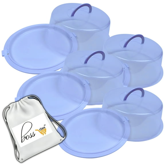 (4) Reusable Plastic Cake Container with Lid, 12x4.75 in. Clear Transparent Pies Round Keeper Pastry Dome Carrier Dessert Presentation Home Kitchen Gift Food Organizer & CUSTOM Storage Carrier