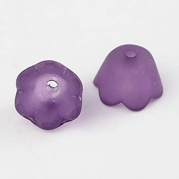 100 cuentas acrílicas de tulipán esmerilado transparente morado con forma de lirio de los valles, 10 mm de ancho y 6 mm de grosor, agujero de 1,5 mm.