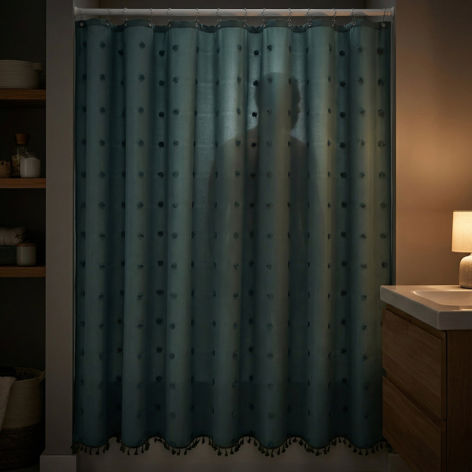 Unique Bargains Geometric Texture Shower Curtain Sets with Hooks Green 72"W x 72"L