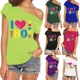 thumbnail image 2 of Camiseta sexy de mujer con hombros descubiertos y mangas cortas irregulares con diseño estampado "Me encantan los años 80", 2 of 4