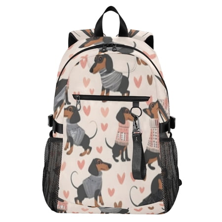 JIALIOU 14 Laptop Backpack Waterproof Airline Approved Stylish Casual Daypack for Travel Business College Work Cute Dachshunds Dog in Clothes