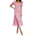 thumbnail image 3 of Honganda Robe Midi d'Été pour Femme Décontractée à Manches Courtes Bouffantes, Imprimé Floral, Robe Trapèze, Robe Élégante et Fluide, 3 of 9
