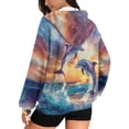 thumbnail image 2 of Renewold Dolphin Sunset Womens Full Zip Up Hoodies Fleece Pullover Jackets Top Oversized Dropped Shoulder Long Sleeve Pullover Jackets Hooded Sweatshirt Y2K Hoodie Sweater for Women, L, 2 of 7