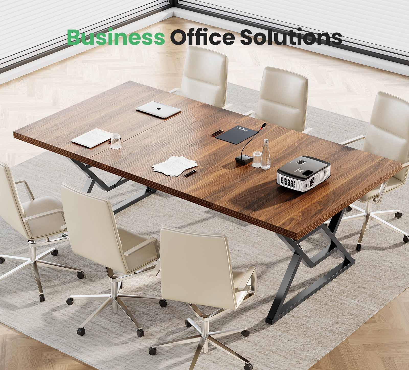 Computer Desk Executive Desk With Thick Wooden Tabletop And Metal Frame