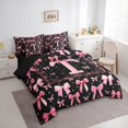 thumbnail image 2 of Manfei Cute Monogram T 7 Pieces Full Size Bedding Sets,Pretty Bow Full Size Bed in a Bag,Black Pink,Black Reversible, 2 of 7