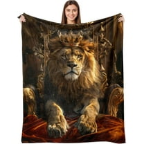 Decorative Lion Throw Blanket, Fuzzy Soft Cozy Flannel Blanket for Home Bed Sofa Couch, Regal King with Crown Realistic, Inch Lion King