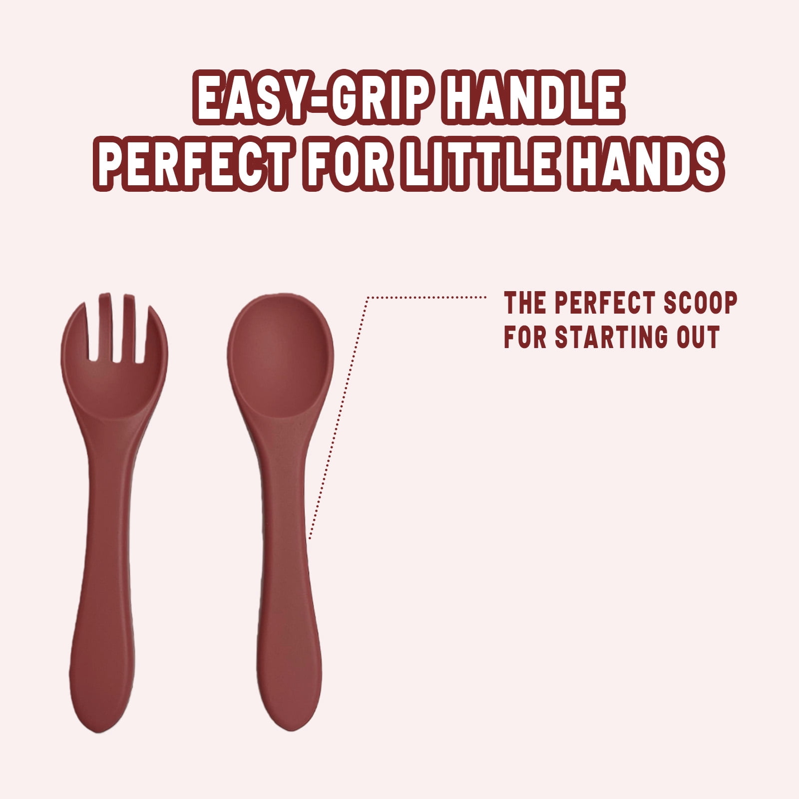 6 Pack Burgundy Rainbow Silicone Baby Feeding Set, Toddler Self Feeding Supplies For Infants 6+ Months