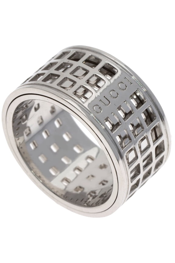 Pre-Owned Gucci Scroll Wide #14 Ring, 18K White Gold, Women's.