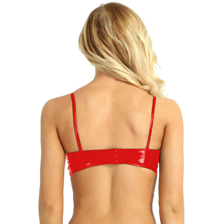 iiniim Women's Sexy Wet Look Faux Leather Wire-free Unlined Bra Top  Triangle Bralette Underwear