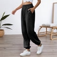 thumbnail image 2 of oqasdz Women Casual Joggers with Drawstring Waist Pocket Wide Leg Soft Comfort Solid Color Pants Work School Stretch Outdoor Activities, 2 of 5