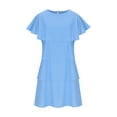 thumbnail image 4 of JGGSPWM Women's Casual Solid Color Shawl Collar Short Sleeve Tiered Midi Dress with Round Neckline Sky Blue 4XL, 4 of 6