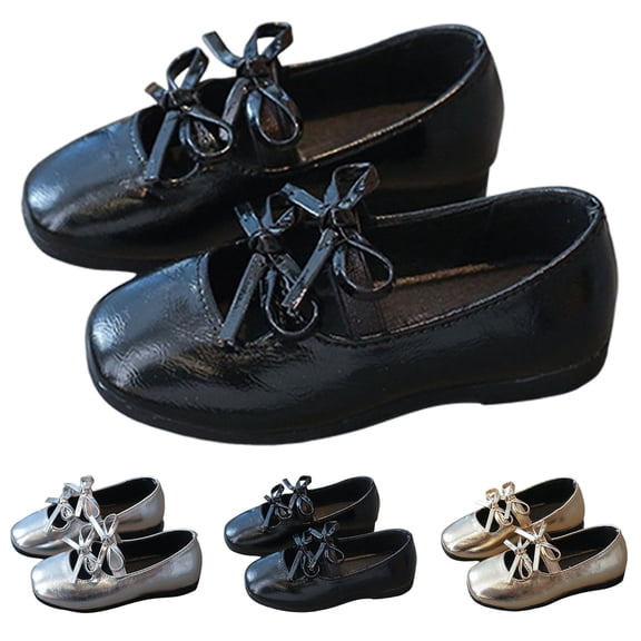 Dakaela Girls Dress Shoes Square Toe Bowknot Ballet Flats 3T 4T 5T Leather Ballerina Dance Mary Jane for Wedding Party Prom Black Size 6