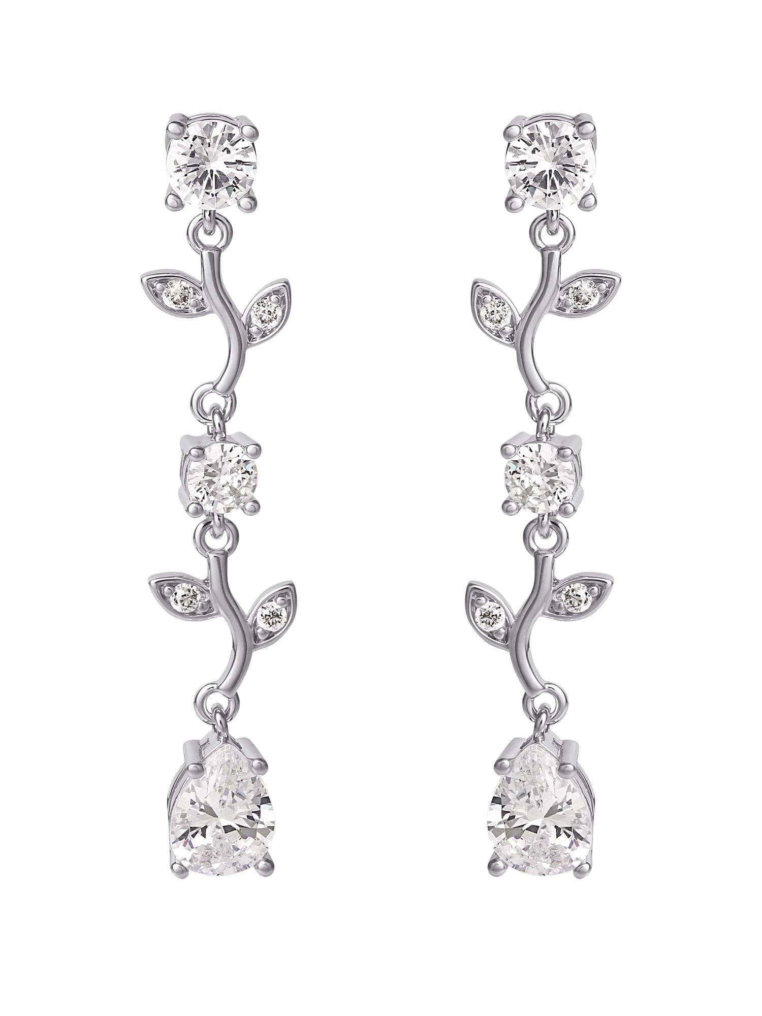Brilliance Fine- Women's Silver Plated Cubic Zirconia Twig Dangle Earrings