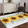 thumbnail image 3 of 3'x5' Rug for Living Room Bedroom, Sunflower Washable Area Rugs Non-Slip Carpet Mats, Yellow Floral Grey Plaid Eucalyptus Leaves Indoor Low Pile Area Rug Runner for Kitchen, Mudroom, 3 of 8
