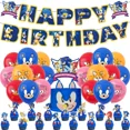 thumbnail image 3 of Juego sorpresa Sonic Kid fiesta de cumpleaños familiar suministros desechables pancarta colgante para pastel globos de bandera Sonic Set decoración de cumpleaños, 3 of 5