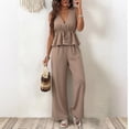 thumbnail image 2 of Enjoytime Striped 2 Piece Sets for Women V-Neck Ruffle Peplum Top with Wide Leg Pants Matching Set Sleeveless Casual Outfits, 2 of 7