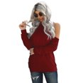 thumbnail image 4 of Women's Red Hollow Out Off-the-shoulder Long Sleeve T-shirt, 4 of 10