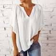 thumbnail image 2 of Top de gasa fluido para mujer, informal, con cuello en V, escote plisado, suelto, media manga, para verano, 2 of 5