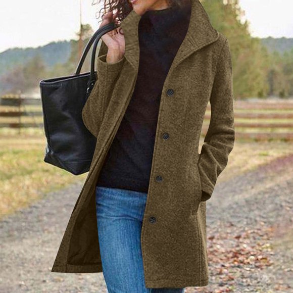 Amzcrzy Fleece Jacket Women Women's Solid Casual Thicken Wool Stand Collar Inner Lining Pocket Breasted Pea Mao Coat Womens Fleece Jacket Winter Jackets for Women Jackets for Women