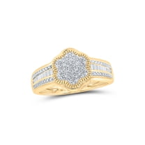 10kt Yellow Gold Womens Round Diamond Flower Cluster Ring 1/12 Cttw