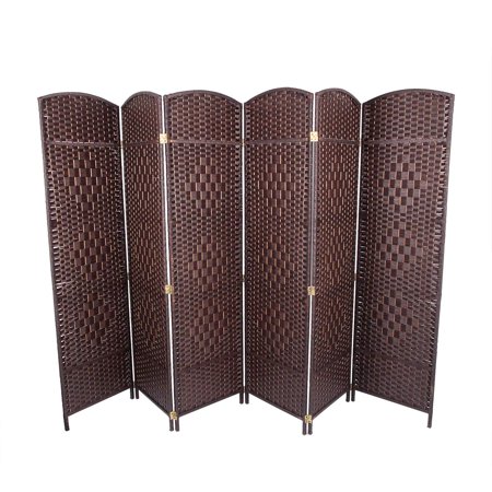 Folding Room Divider - Erommy Room Divider,6 FT Tall Weave Fiber Room Divider,Double Hinged,6 Panel Room Divider & Folding Privacy Screens, Freestanding Brown Room Dividers
