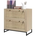 thumbnail image 1 of Natural Rattan 2-Drawer Filing Cabinet with Lock – Boho Office Storage for Living Room, Bedroom & Home Office – 29.5” Wide, 1 of 7