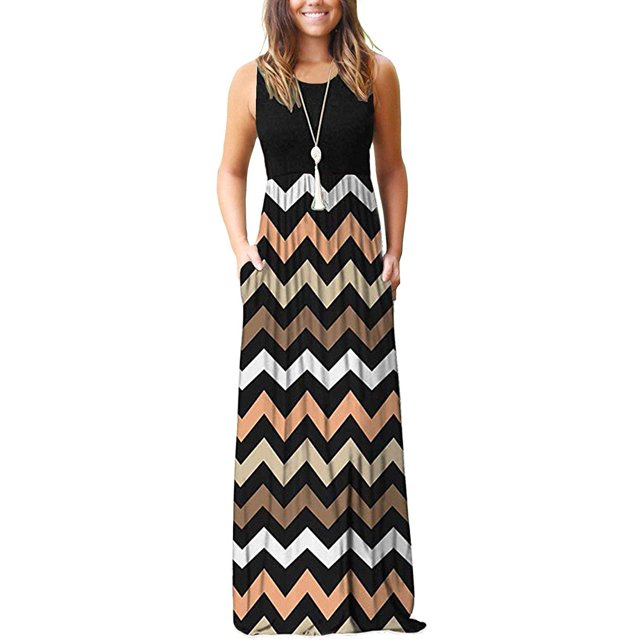 Vestido largo suelto sin mangas de verano para mujer Vestido largo casual con bolsillos Xemadio FSHY034-104
