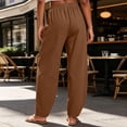 thumbnail image 5 of qolati Barrel Pants Women Casual Loose Wide Leg Lounge Gingham Trousers Elastic Waisted Beach Vacation Palazzo Pants with Pockets Brown L, 5 of 6