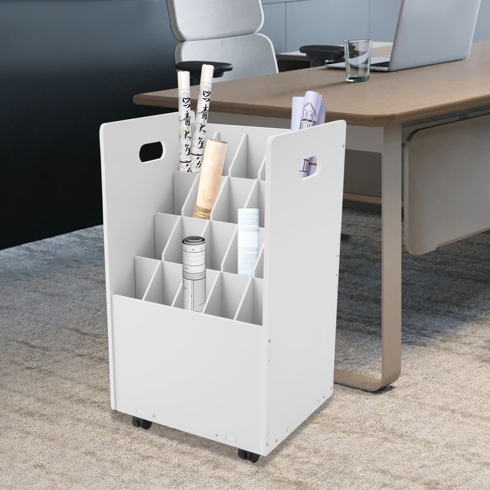 20-Slot Roll File Organizer 15.3x13.3x24.8in White 4-Tier Blueprint Storage Rack for Blueprints, Posters