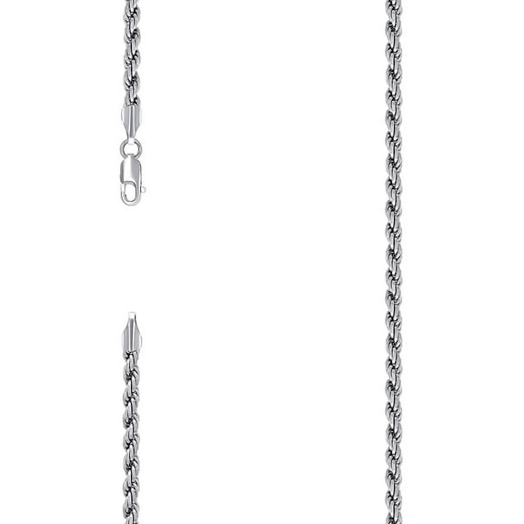 925 Sterling Silver Solid Rope Chain Rhodium 4mm Necklace 20 Inch Chain Necklace for Women and Men