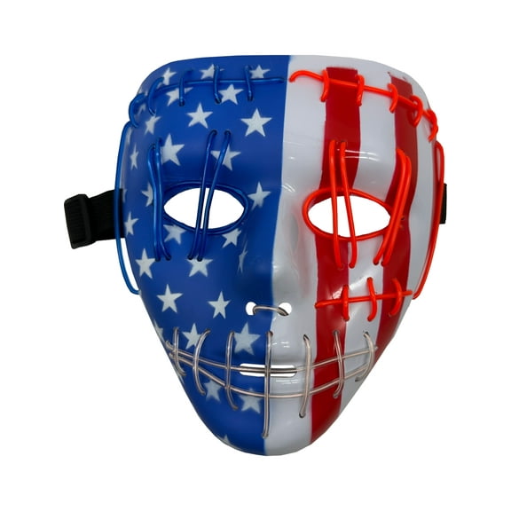 Studio Halloween American Flag Mask With 3-Color Red White Blue Party Wire EL Light Up Accessory